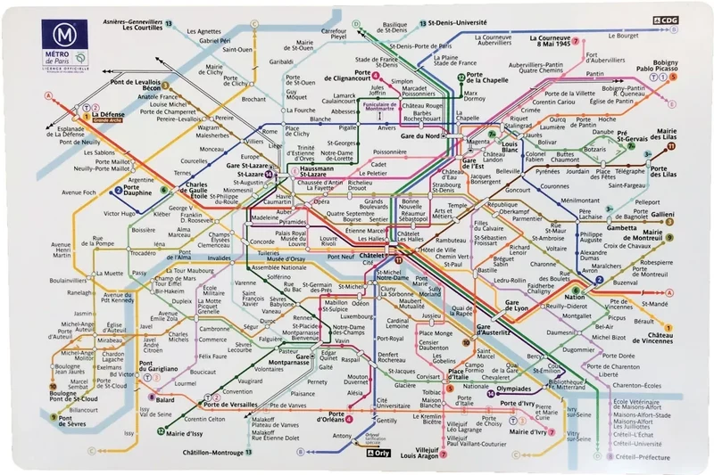 Gelamineerde placemat met kaart van de metro van Parijs / Set de Table