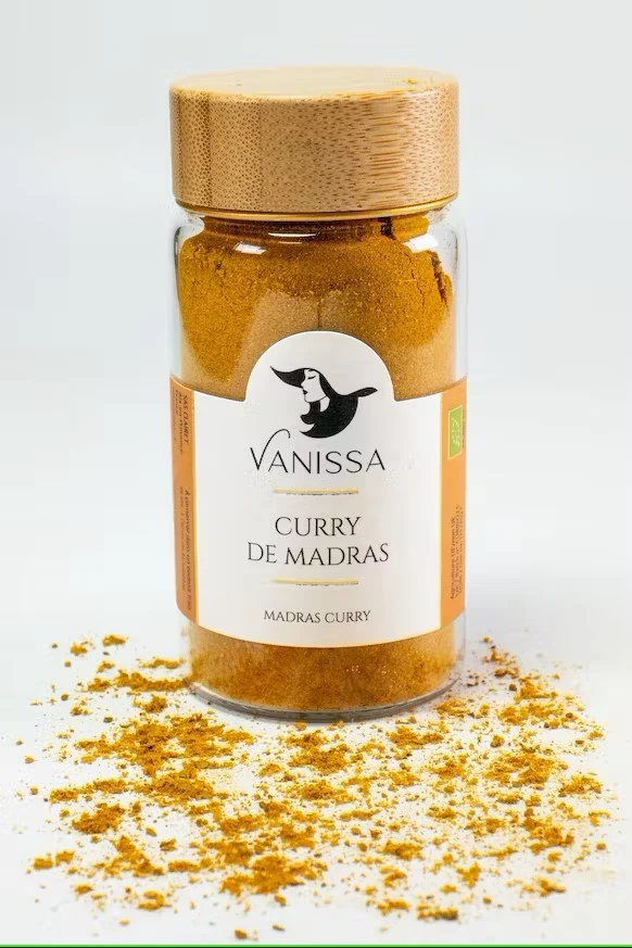 Curry de Madras Bio : Curcuma, coriandre, cumin, poivre, gingembre, cannelle, clou de girofle