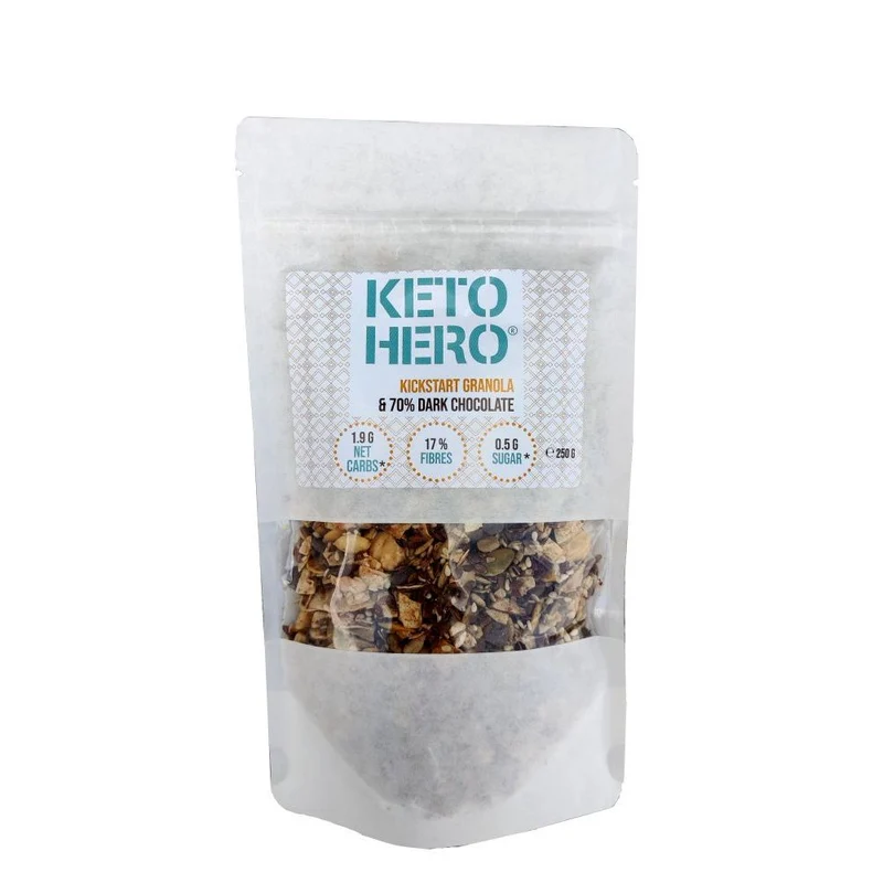 Keto Hero Kickstart Granola Met 20% Belgisch Pure Chocolade Drops 250 gram