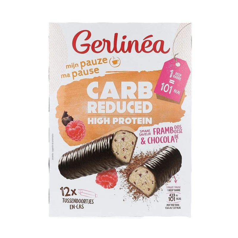 Gerlinéa Mijn Pauze Carb Reduced High Protein Smaak Framboos & Chocolade 12 stuks