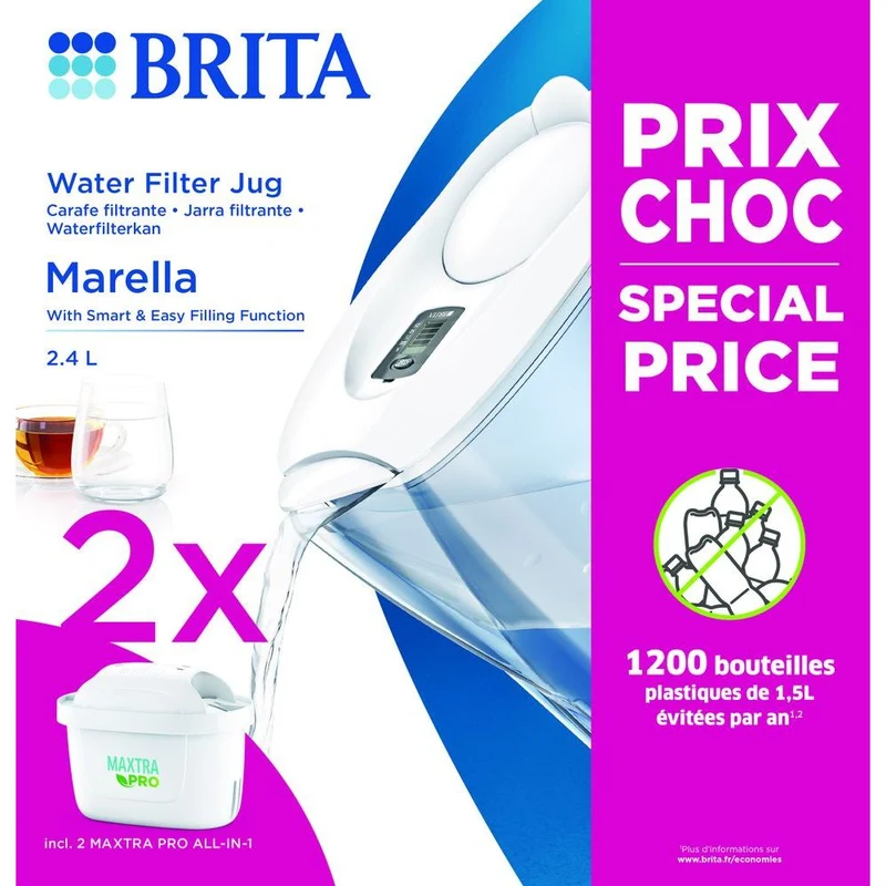 Brita Waterfilterbundel Marella Cool White + 2 MAXTRA+ Filterpatronen 2.4 liter
