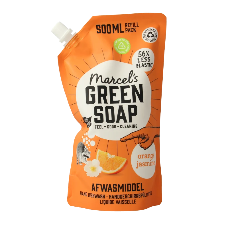 Marcels Green Soap Afwasmiddel sinaasappel & jasmijn navulling 500 ml