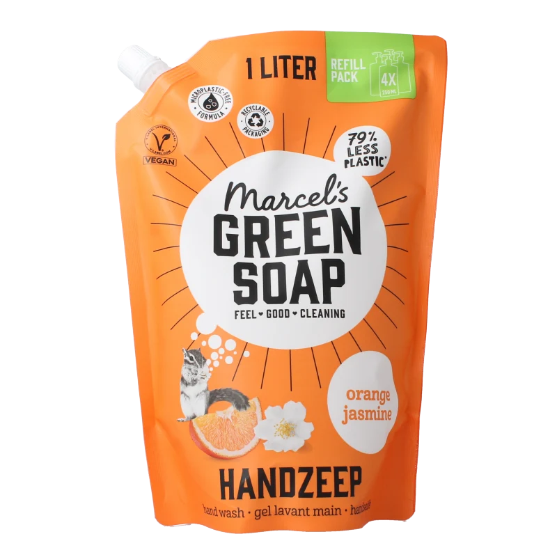 Marcels Green Soap Handzeep sinaasappel & jasmijn navulling 1 liter