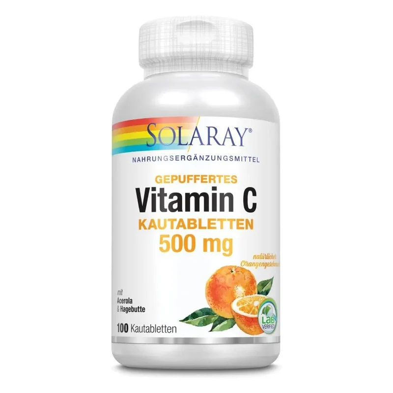 Solaray Vitamine C Gebufferd 500mg Sinaasappelsmaak 100 ktb