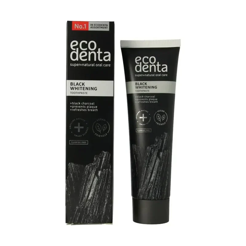 Ecodenta Tandpasta whitening houtskool extra black 100 ml