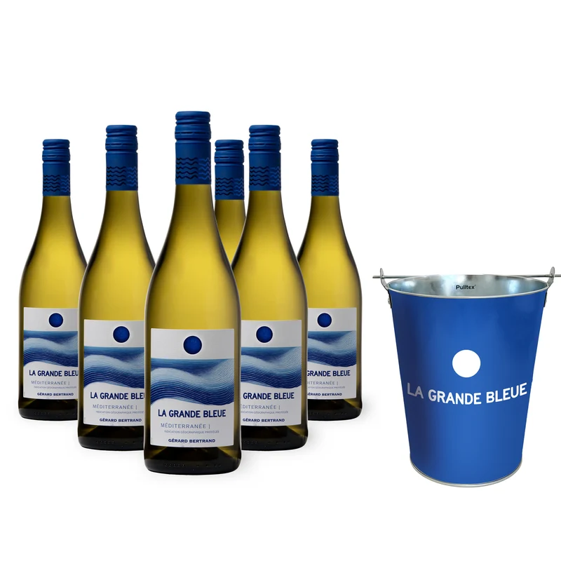 La Grande Bleue vin blanc bio Offre Spéciale 12 Bouteilles 75cl et Seau à glace Offert
