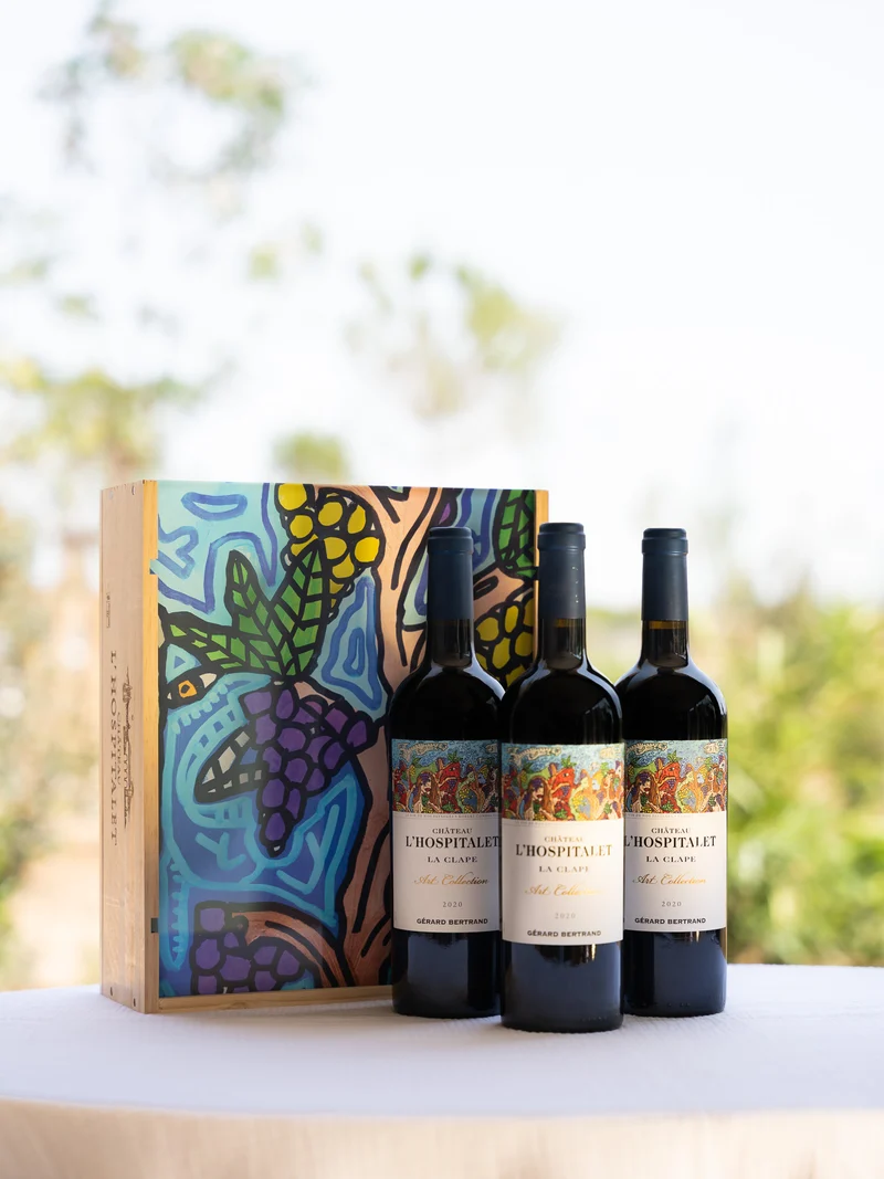 Château l'Hospitalet art collection Coffret 3 bouteilles 75cl vin rouge La Clape 2020 édtion limitée "Le vin de nos paysages" par Robert Combas