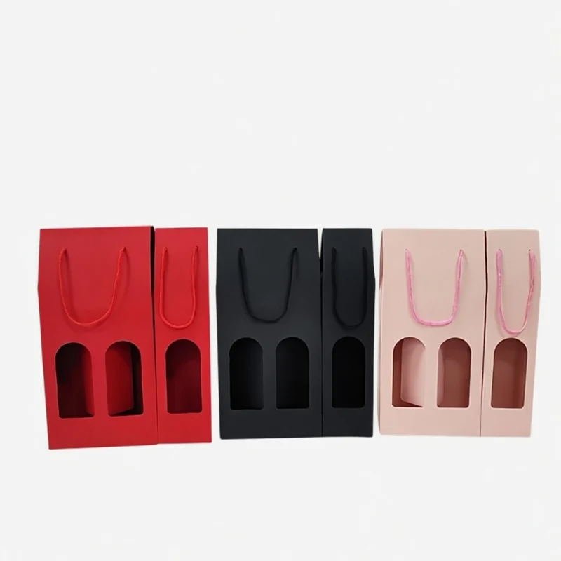 Geschenkdoos met hengsel zwart/rood/roze voor 2 fles wijn.