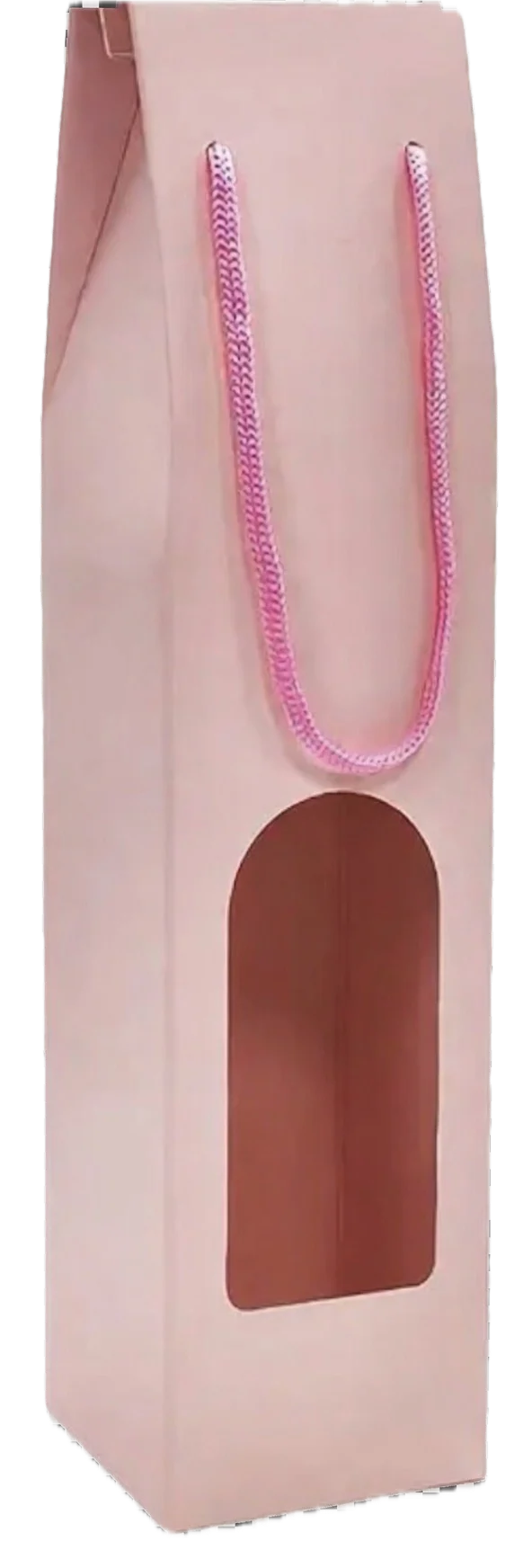 Geschenkdoos met hengsel zwart/rood/roze voor 1 fles wijn.